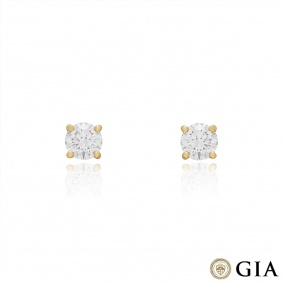 Yellow Gold Round Brilliant Cut Diamond Earrings 1.01ct TDW